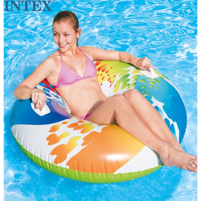 INTEX 58202 充氣彩虹把手 成人游泳座圈充氣 風火輪游泳 座圈 可當漂漂船 48吋 迷露森活