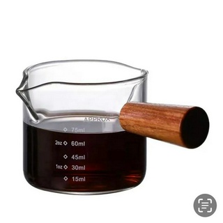 正倫生活館/咖啡奶盅 濃縮杯 咖啡量杯奶盅 小奶盅 木柄小奶杯 玻璃量杯 奶精杯 玻璃奶盅/雙嘴100ml(刻度標示70