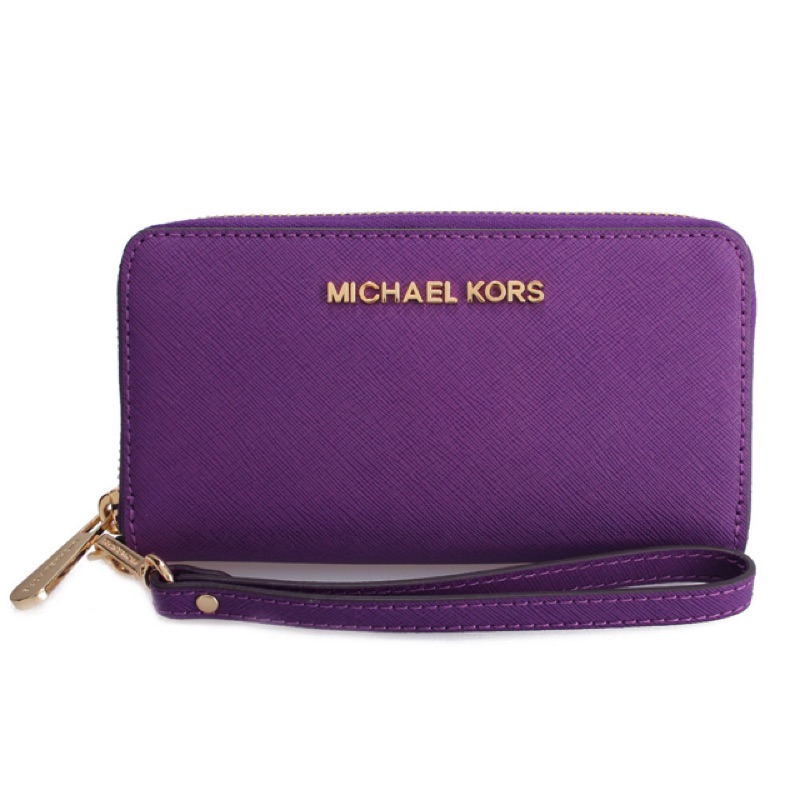 MK MICHAEL KORS 紫色 經典LOGO 旅行 防刮 皮革 長夾