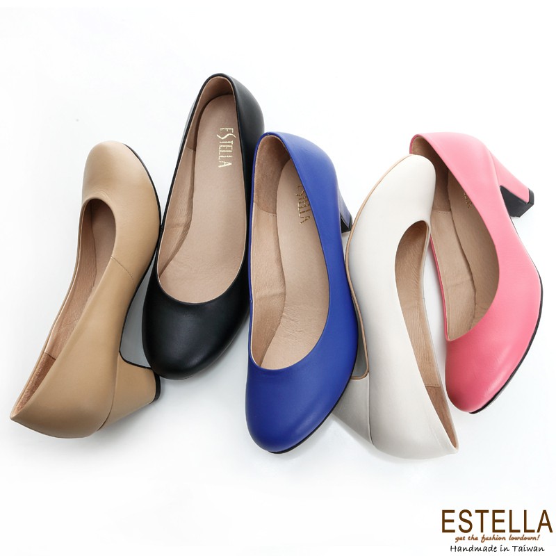 ESTELLA-MIT全真皮復古舒適粗跟鞋【ET500115】