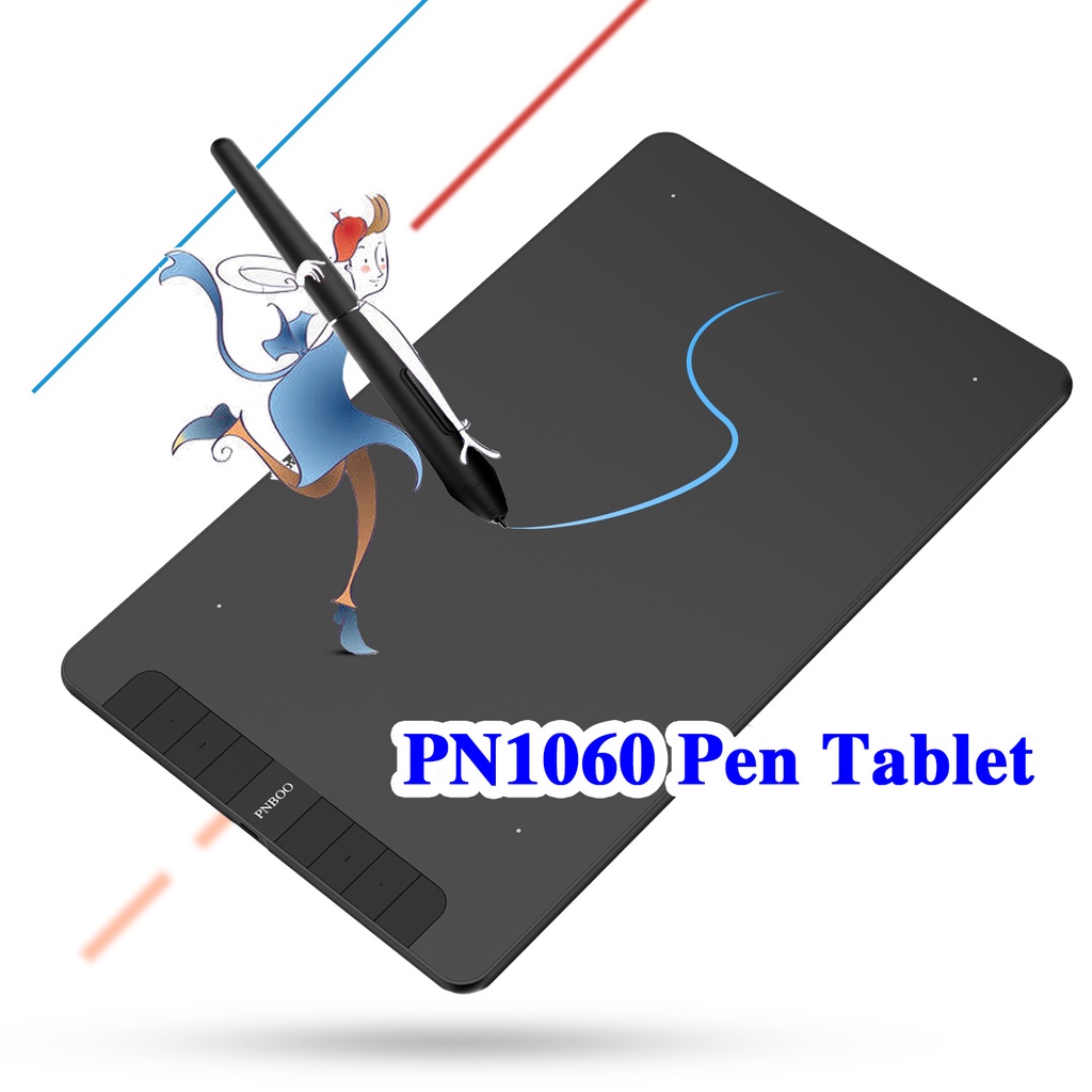 Pnboo PN1060 圖形繪圖筆平板電腦 8192 級免壓電池, 具有傾斜功能 (8 個熱鍵)