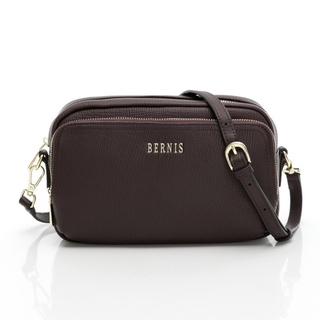 BERNIS 十字紋系列 雙拉鍊側背包 咖啡色 柔軟牛皮
