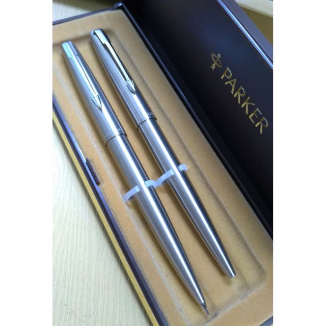 PARKER 派克 45型 銀色夾 早期製造 自動鉛筆+原子筆 對筆