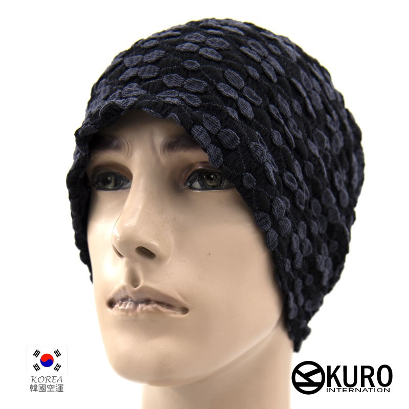 KURO-SHOP韓國進口 黑、藍色特別針法 多用途針織帽 頭帶、脖套