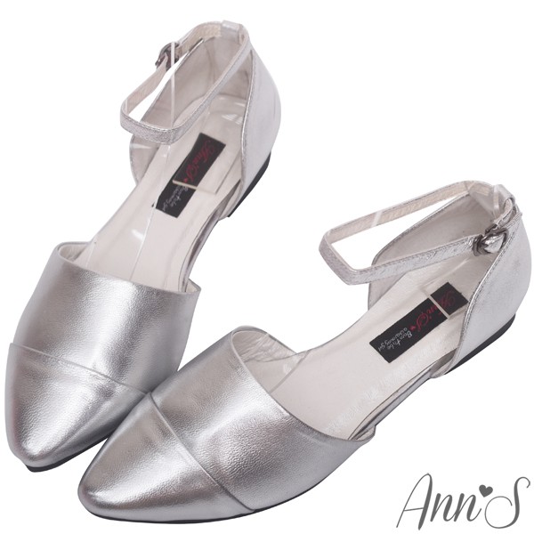 Ann’S柔軟綿羊皮繫帶側空尖頭平底鞋-銀