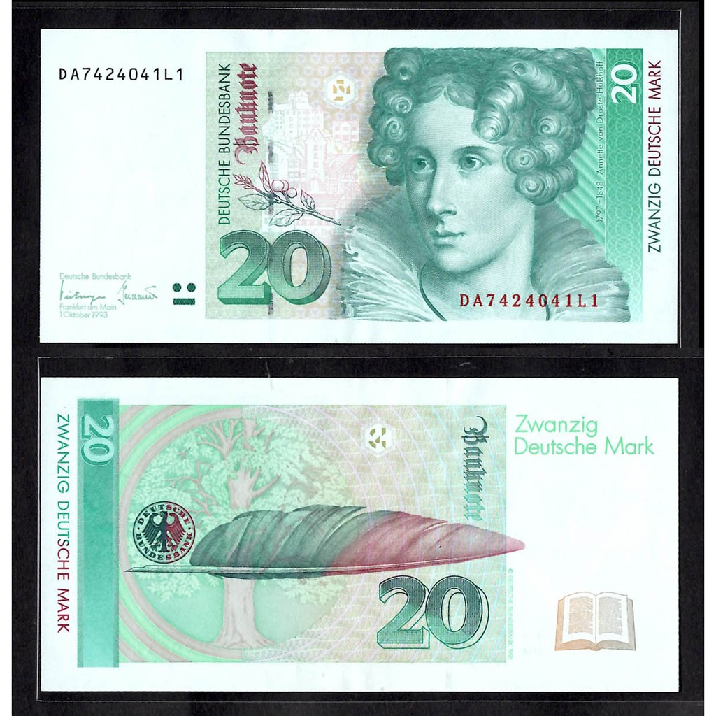 聯邦德國1993年版20 Deutsche Mark紙鈔-AU