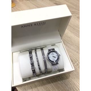 進口AKNY ANNE KLEIN NEW YORK女錶手鍊組(不锈鋼陶瓷玫銀色錶殼帶），特價$4,219