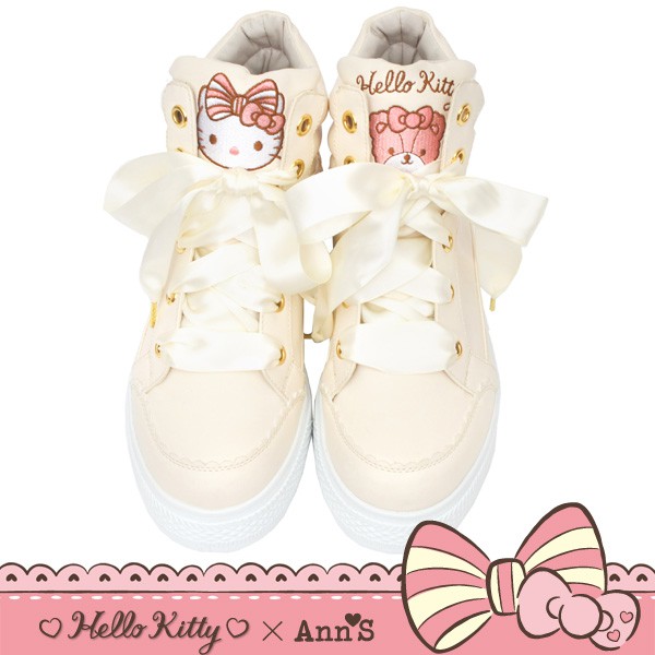 HELLO KITTY X Ann'S花園緞帶蝴蝶結粉嫩球鞋-米白