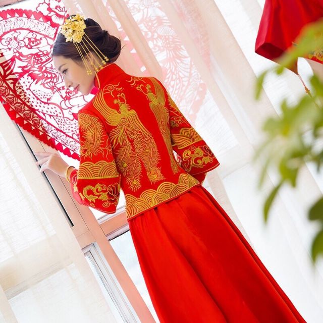二手中式女裝秀禾服 古裝 中國風 新娘 龍鳳裝