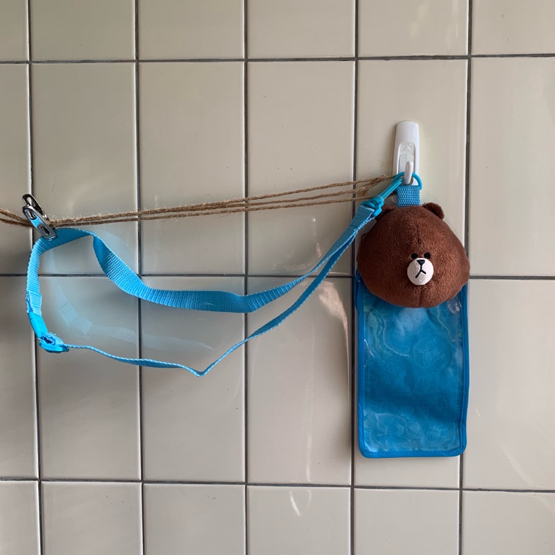 Line friends 熊大 手機袋 零錢包 藍色 頸繩 掛包 手機套 收納小物包