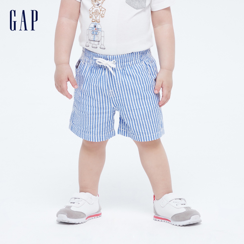 Gap 嬰兒裝 清爽純棉條紋短褲-藍色條紋(836796)