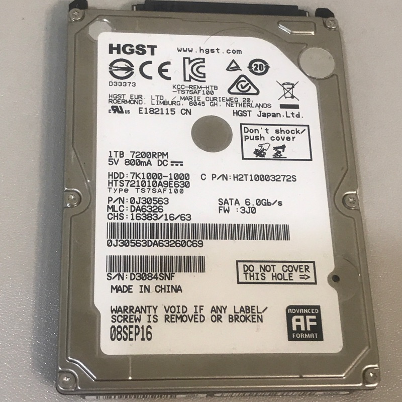 HGST 2.5吋硬碟 1TB 二手