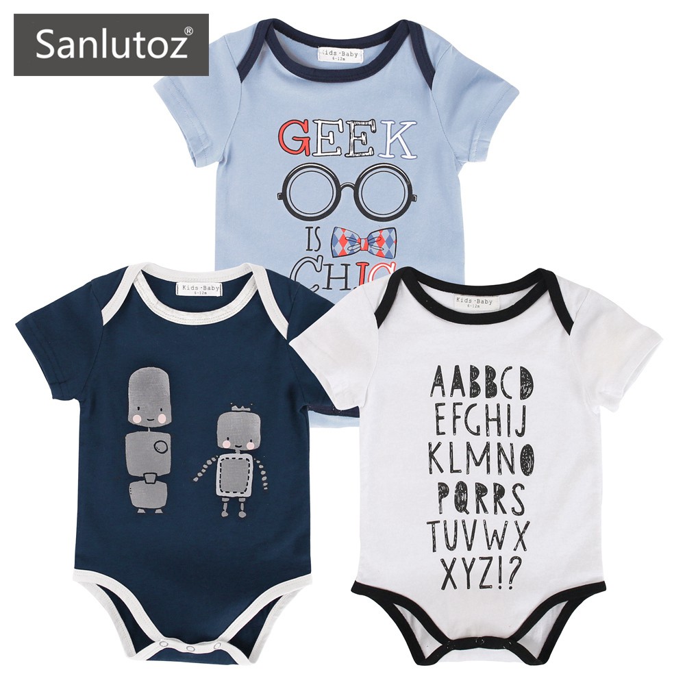 Sanlutoz 夏日新生兒衣服 寶寶連體衣短袖3件組