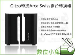 數位小兔【Gitzo 轉接 Arca Swiss 雲台轉換器】轉接板 快拆板 快裝板 夾座 鋁合金 AS AD-ASG