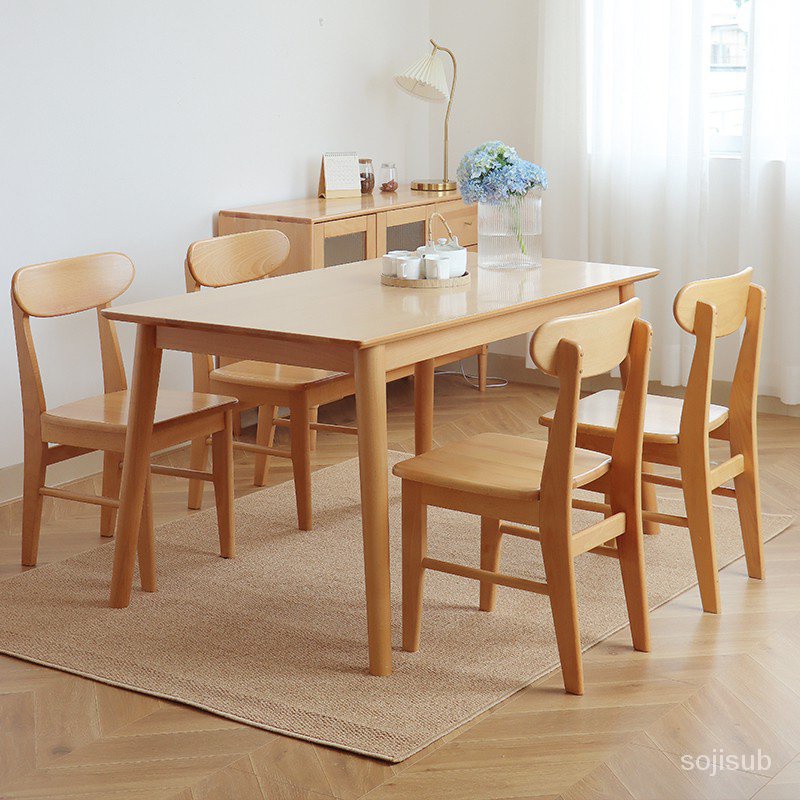 全櫸木簡約北歐風桌椅 實木原木色餐桌椅組閤 餐廳飯桌長凳溫莎小戶型桌椅