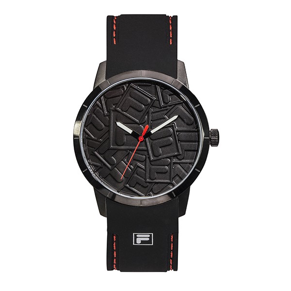 【FILA 斐樂】堆疊LOGO設計腕錶-極致黑/38-186-003/台灣總代理公司貨享半年保固