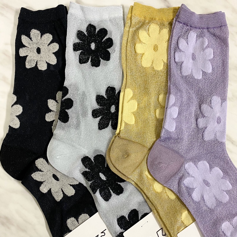🌸韓國襪子🌸正韓 💯《現貨 》小雛菊系列 金蔥透膚 中筒襪