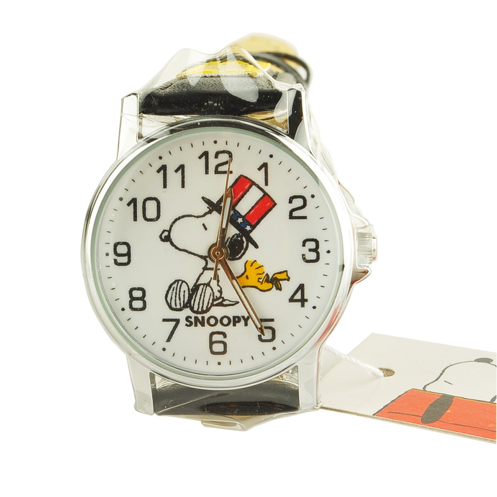 Peanuts Snoopy 史努比手錶 腕錶 女錶 男錶 圓形鏡面 黑色錶帶 《高帽子‧黃標籤》