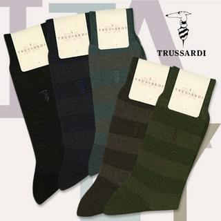 TRUSSARDI【秋冬嚴選雙色大橫條紋紳士襪】(中/半統)獨家代理