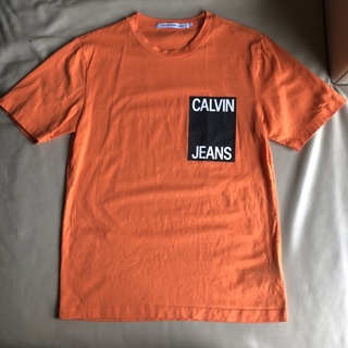 保證正品 Calvin Klein CK 桔色 黑LOGO 短袖T恤 短T size S