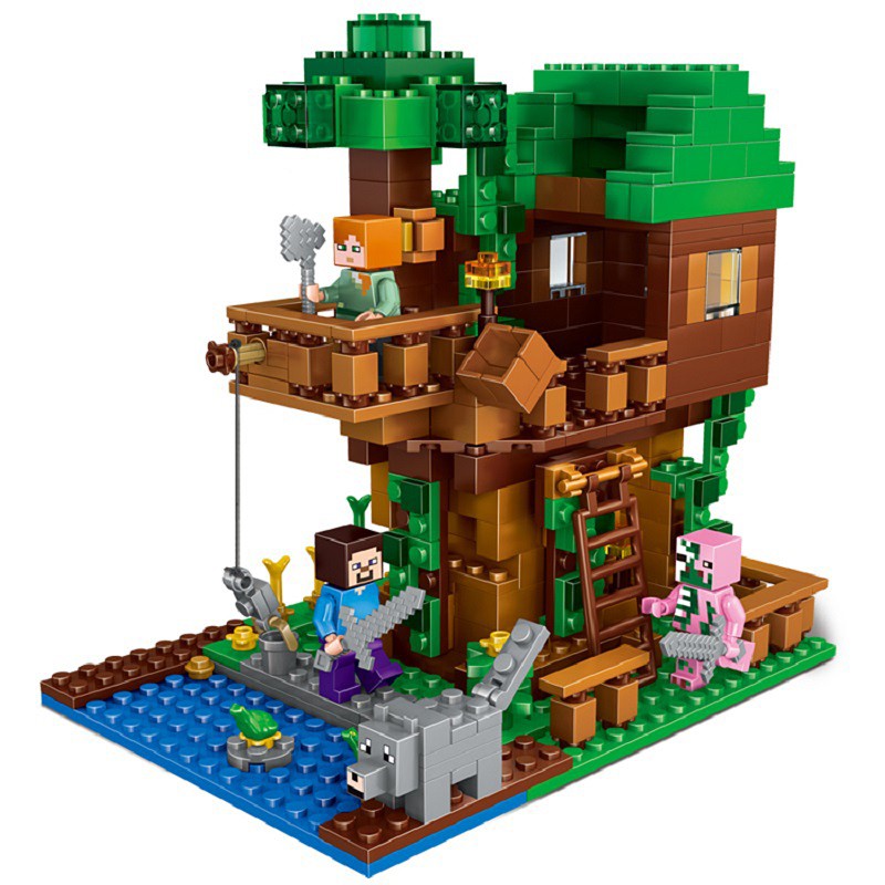 Minecraft 當個創世神我的世界積木lego樂高森林樹屋兒童玩具拼裝積木交換禮物麥塊積木生日禮品 蝦皮購物