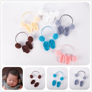 『寶寶寫真』新生兒寫真配件 耳罩+拖鞋道具 2件組 拍照服裝 攝影道具