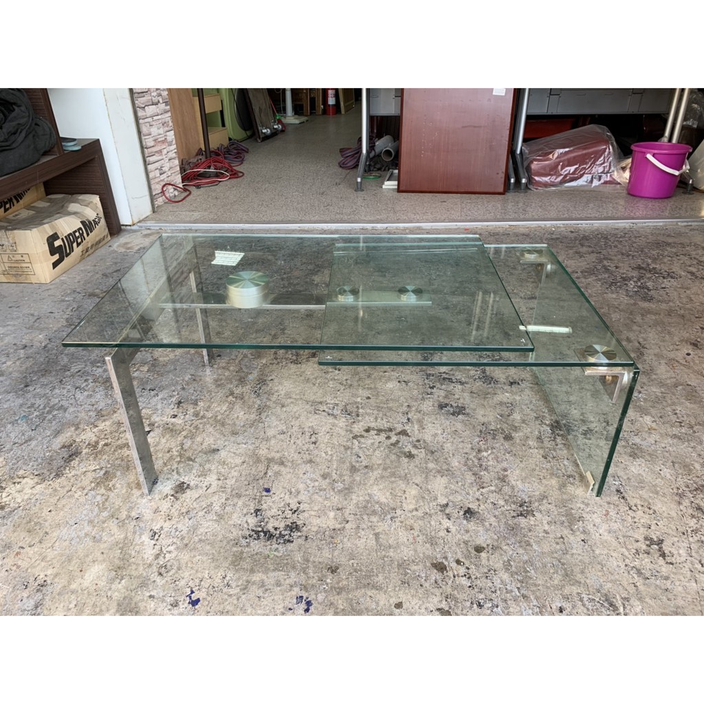 香榭二手家具 厚玻璃鐵腳3 7尺旋轉伸縮大茶几 茶几桌 蝴蝶桌 餐桌 矮桌 邊桌 客廳桌 沙發桌 泡茶桌 和室桌 2手 蝦皮購物