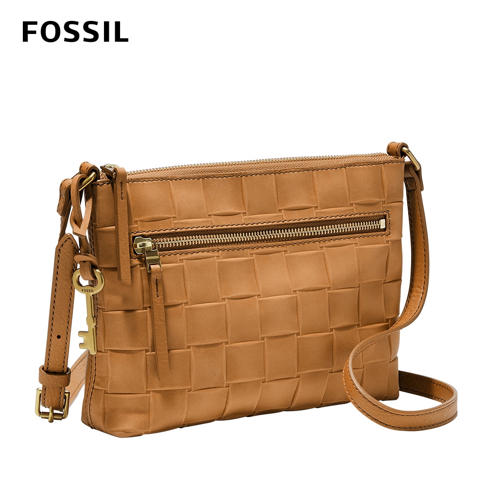 FOSSIL Fiona 真皮寬編織側背包-棕色 ZB1541231