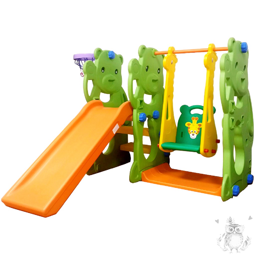 立體小熊溜滑梯+鞦韆遊戲組-藍色/綠色[台製]