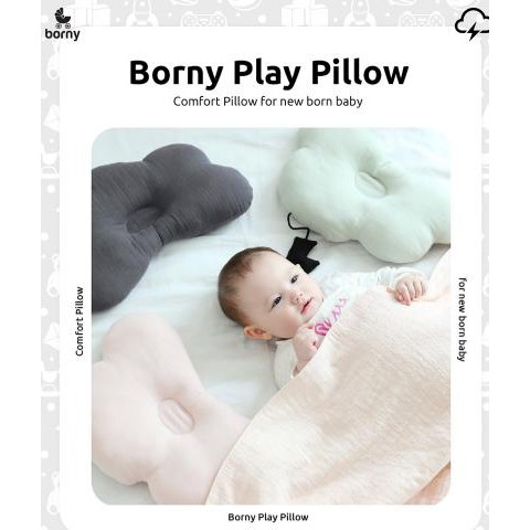 預購【韓國Borny】新生兒枕頭(0-10M)/嬰兒塑形枕 雲朵閃電造型 100%純棉 紗布表面 防扁頭設計 可水洗