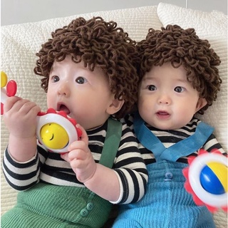 【Qimm shop】現貨不用等✰ins嬰兒可愛捲捲頭 爆炸頭 假髮 寶寶韓國泡麵頭 造型帽 拍照服 兒童攝影 拍照道具