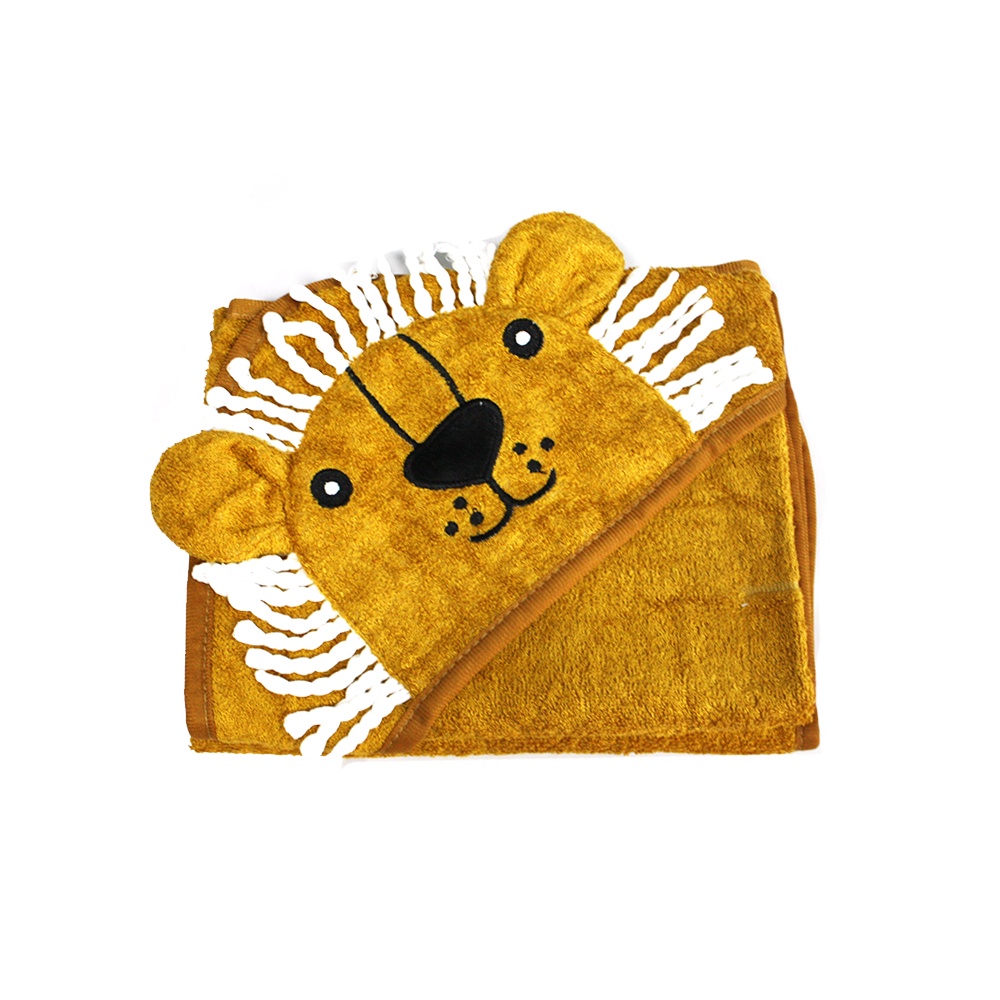 雀斑連帽毛巾獅子棕色兒童浴巾帶帽子