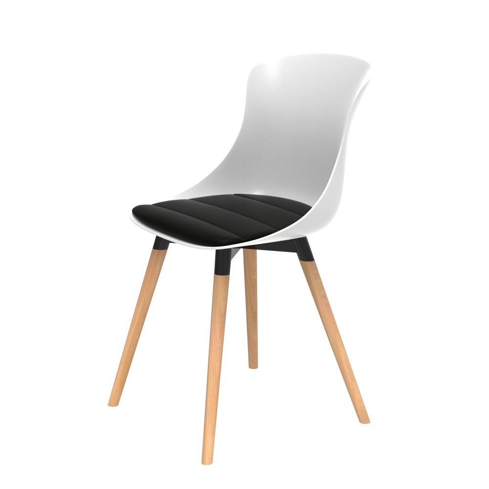 (組合) 特力屋 萊特塑鋼椅 櫸木腳架40mm/白椅背/黑座墊