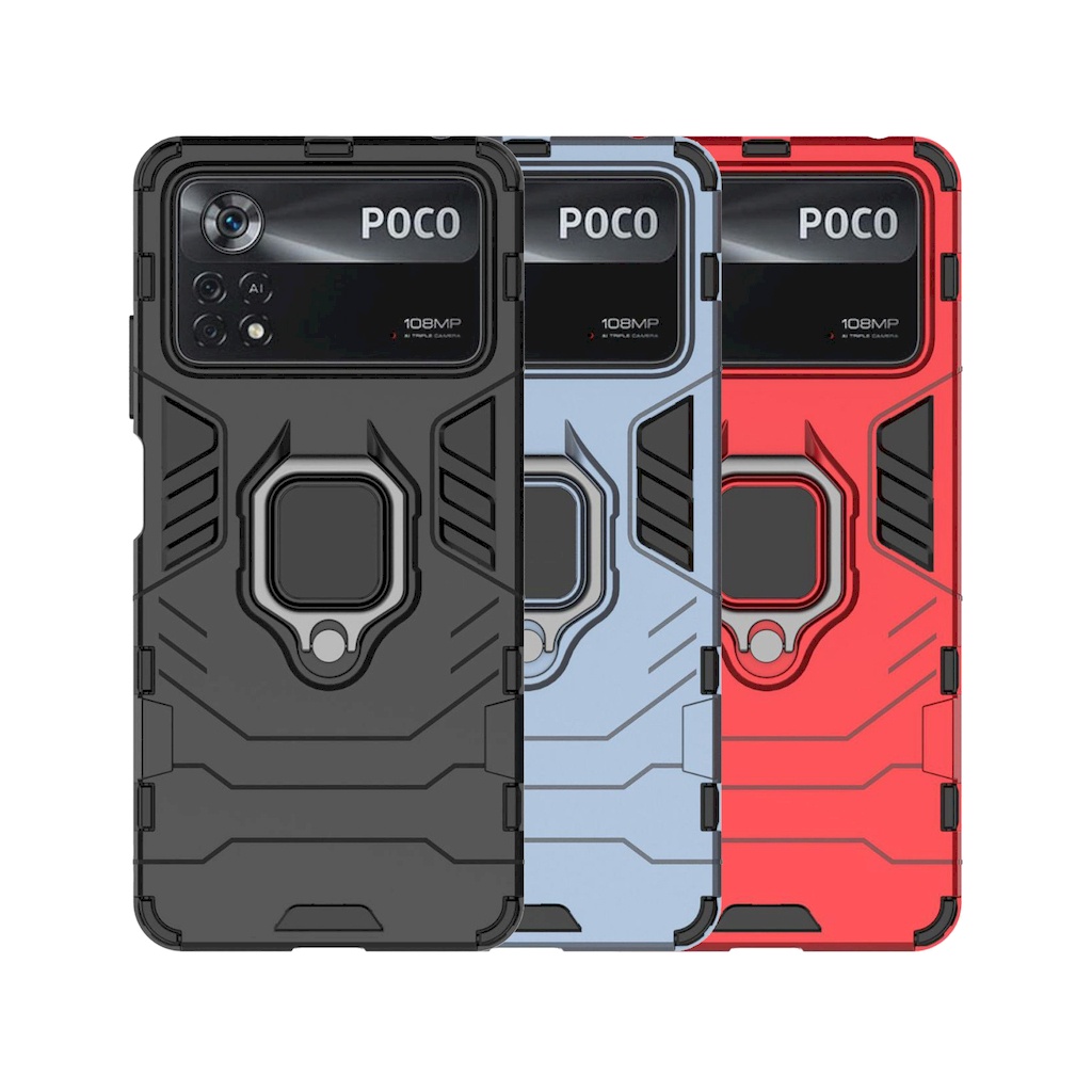 小米 POCO X4 Pro 5G 鎧甲保護殼雙層抗震TPU+PC軟硬殼全包式指環支架手機殼背蓋