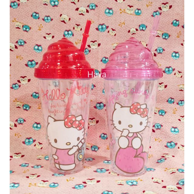 🍭現貨🍭 冰淇淋造型  Hello Kitty  塑膠  吸管杯  飲料杯  水杯  2色