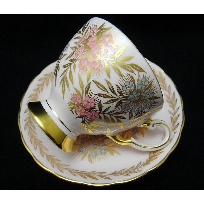 【拾年之路】 英國絕版名瓷Tuscan粉紅色華麗重金咖啡杯+盤(免運)