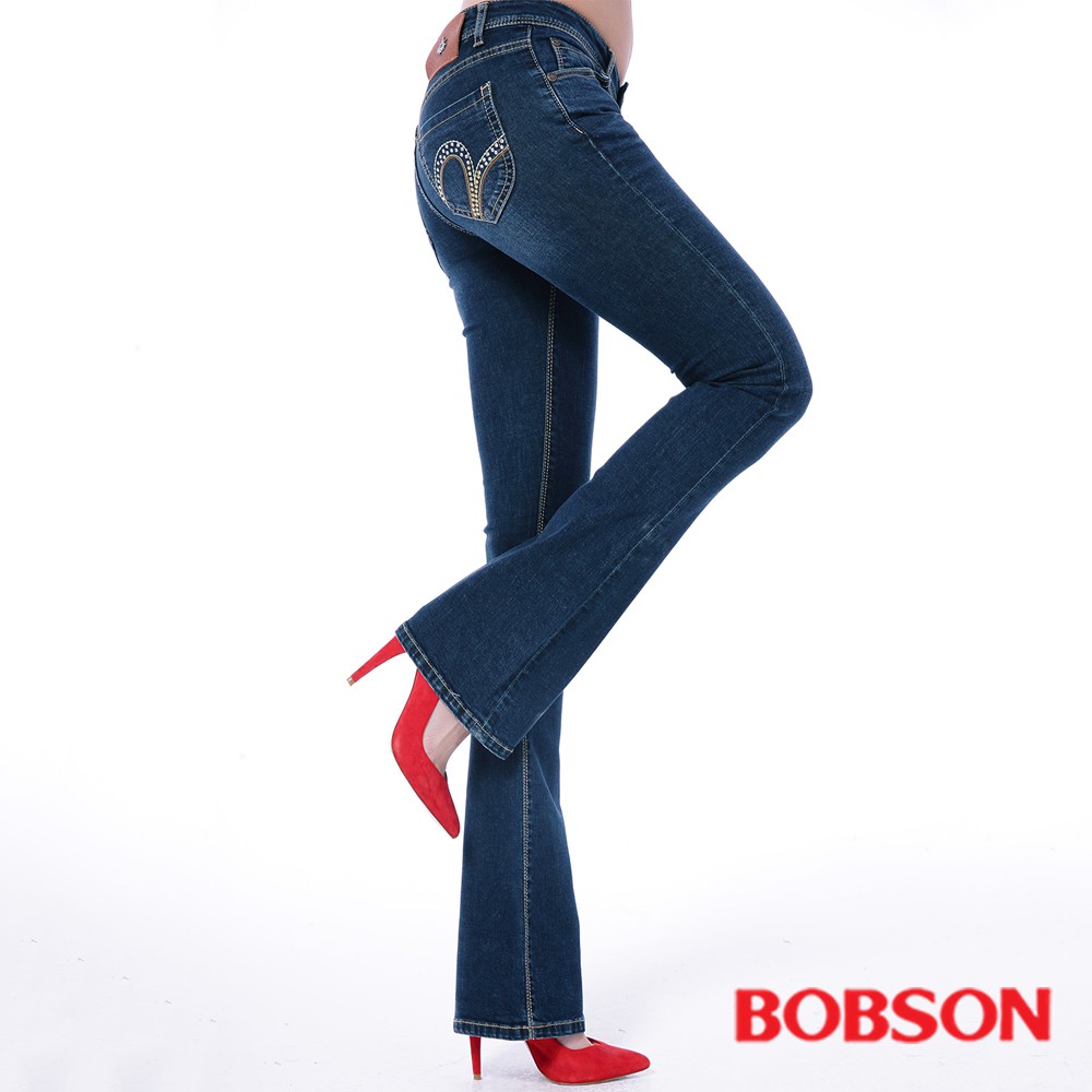 BOBSON 女款亮鑽超彈力小喇叭褲9094-53