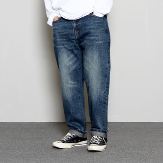 【BS】(P0190) 水洗深藍素面寬鬆牛仔褲