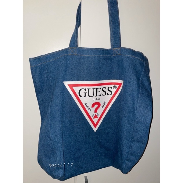 正版 百貨購入 Guess 問號 大款 牛仔 購物袋 裸包