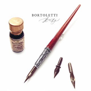 =小品雅集= 義大利 Bortoletti set11 木質筆桿沾水筆＋墨水＋筆尖組（握位雕花）