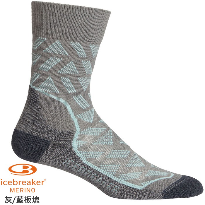 Icebreaker 女款 中筒薄毛圈健行襪 登山襪 健走襪 美麗諾羊毛襪 灰/藍板塊 IB104650 綠野山房