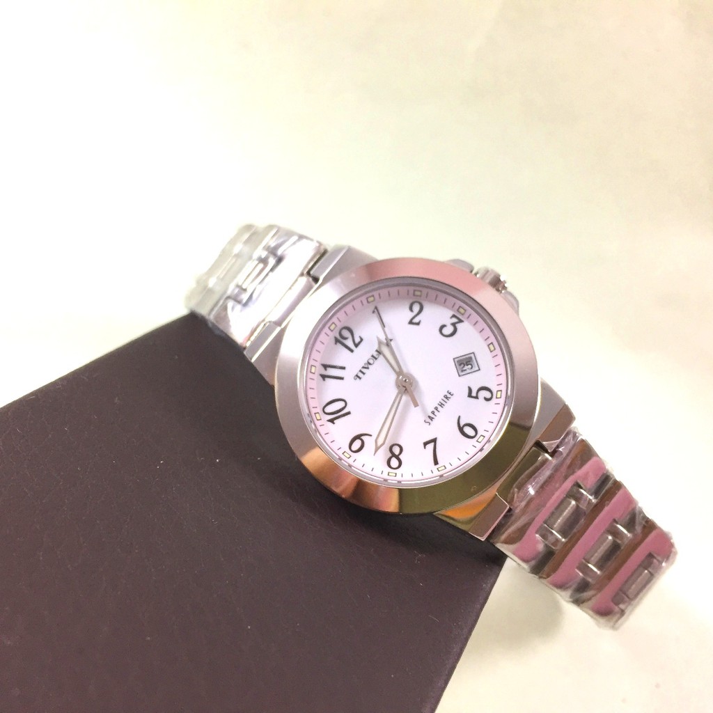 考試用好錶 日本 TIVOLINA 高帽子 藍寶石玻璃 白色粉圈面盤 不鏽鋼錶帶  女錶  LAW3607LP