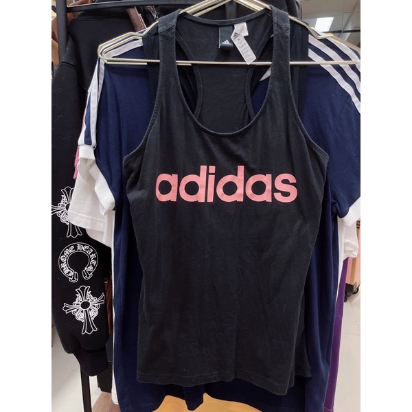 adidas 字母無休背心 黑色 粉字