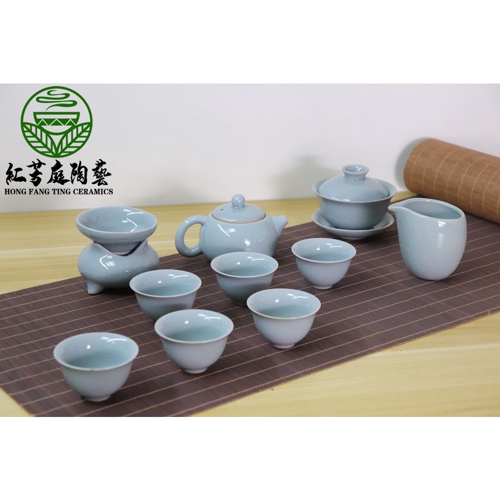 汝窯套組【紅芳庭】汝窯茶壺 開片 茶具 汝瓷 可養 單壺 冰裂 汝窯壺 西施壺 陶瓷 鶯歌茶壺 功夫茶具 泡茶壺