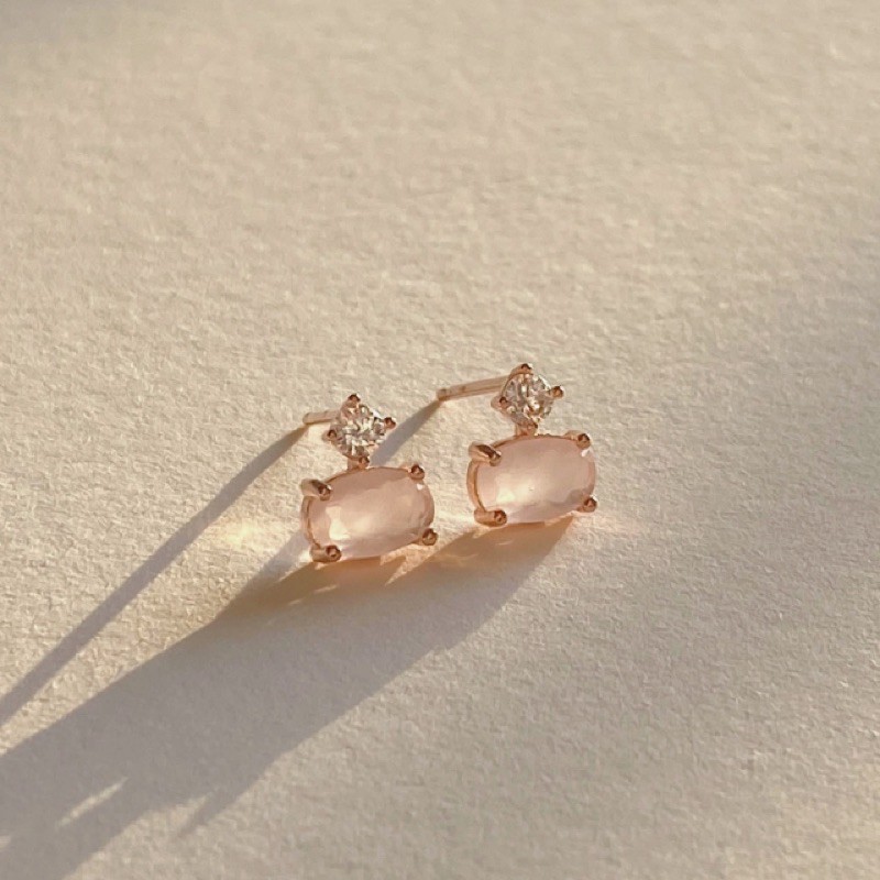 Ethereal韓國🇰🇷925 Rose quartz earring 玫瑰石英鑽耳環｜s925純銀 天然原礦 寶石耳環