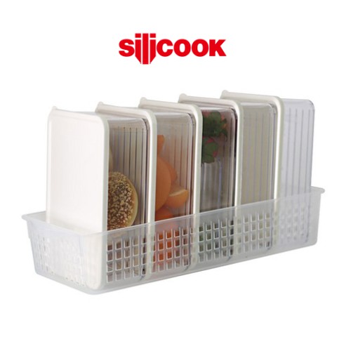 [silicook] 食品容器1200ml 5件組 (象牙蓋)（帶托盤套裝）/ 食品儲藏