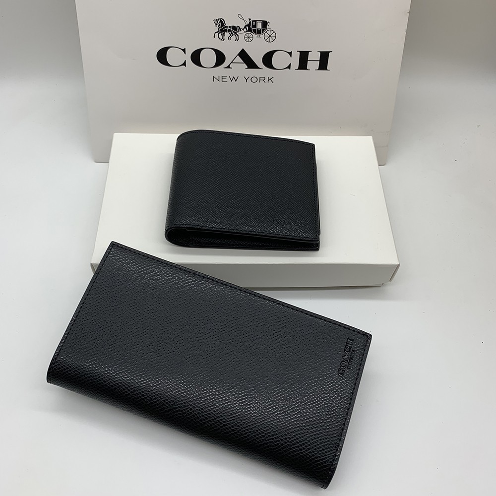 100 正品coach F74978新款男士長夾荔枝紋真皮對折皮夾手拿包f59112男短夾男用皮夾錢包附購證 蝦皮購物
