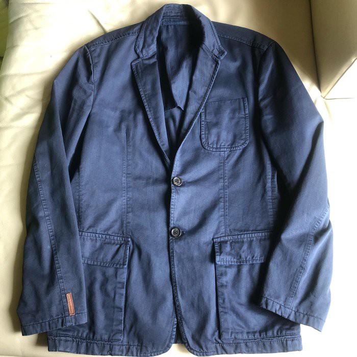 保證正品 PRADA 深藍 單寧 休閒西裝外套 休閒外套 size 54 適合 XL