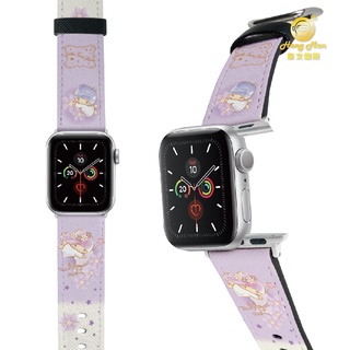 【Hong Man】三麗鷗 Apple Watch 皮革錶帶 雙星仙子 雙子星 TS 黛紫星花
