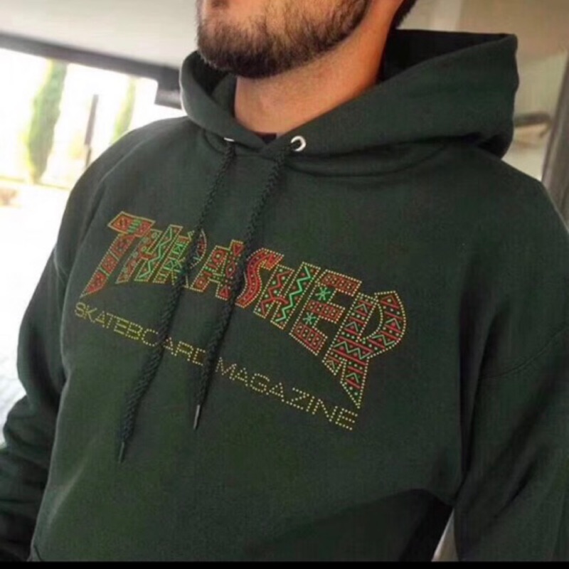 日本訂單🇯🇵Thrasher DAvis Hoodie 火焰 森林圖騰 連帽長袖T恤 帽衫 刺繡 品牌 字母 綠色